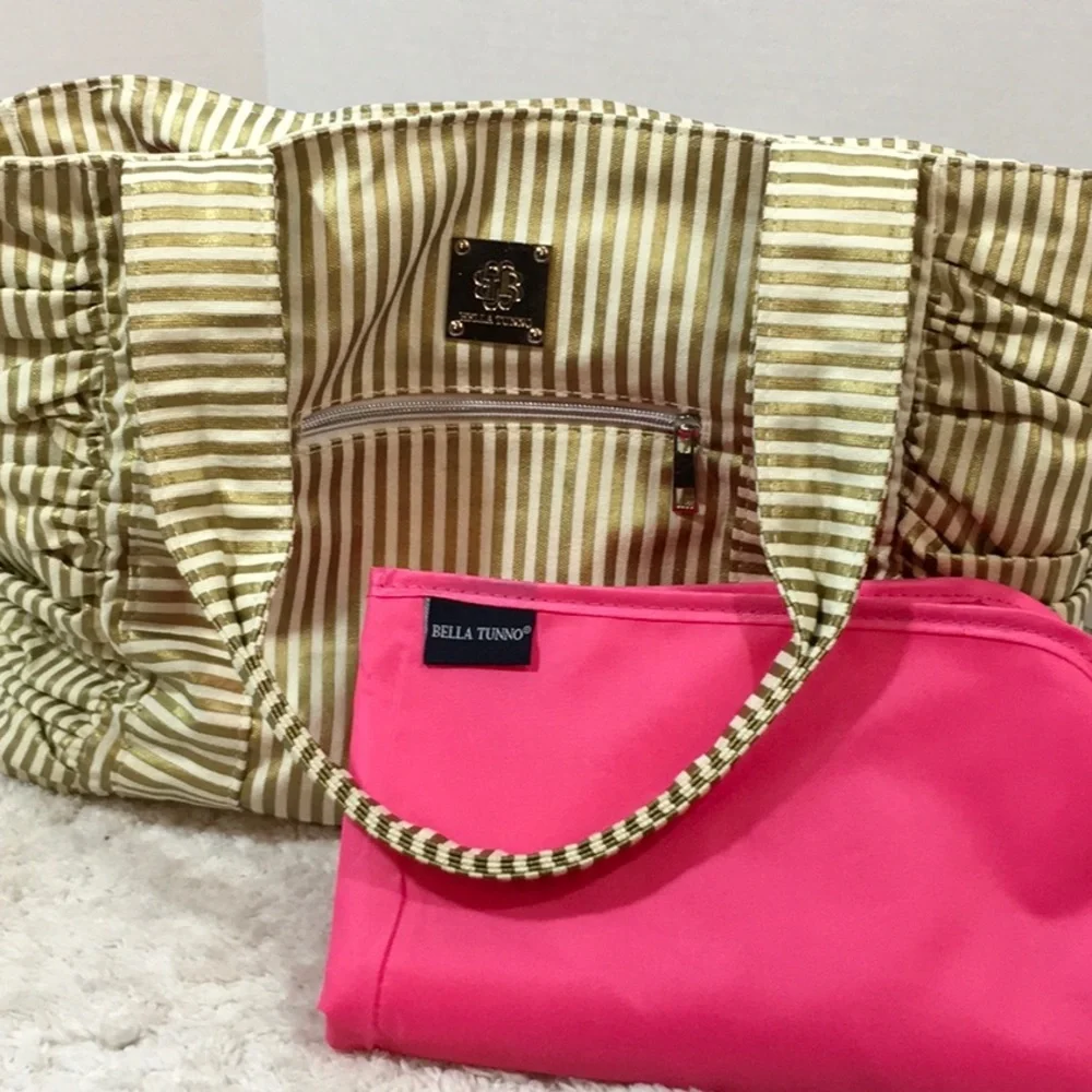 Bella Tunno gold/cream tote/diaper bag